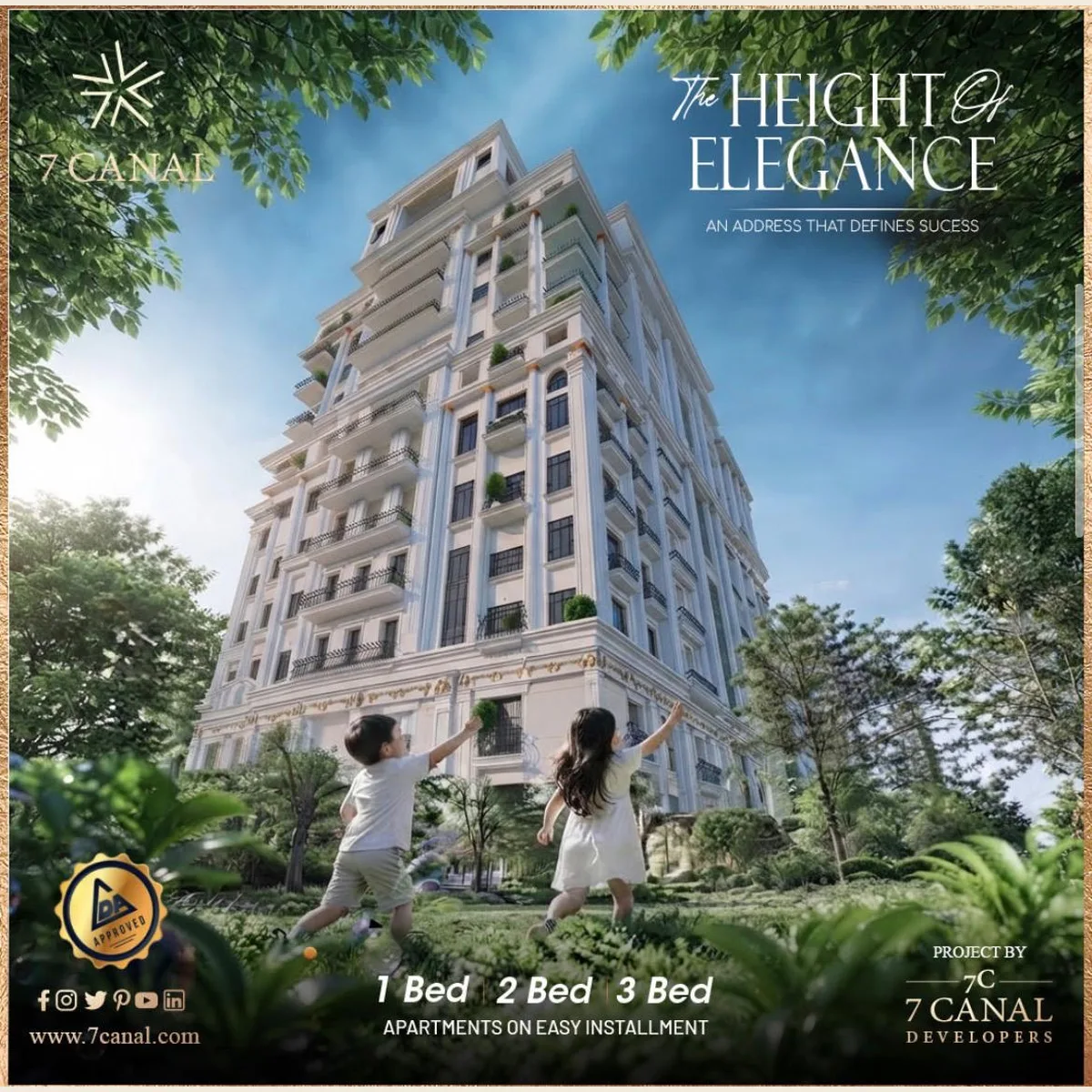 Home 7 Canal high-rise building surrounded by trees, LDA approved