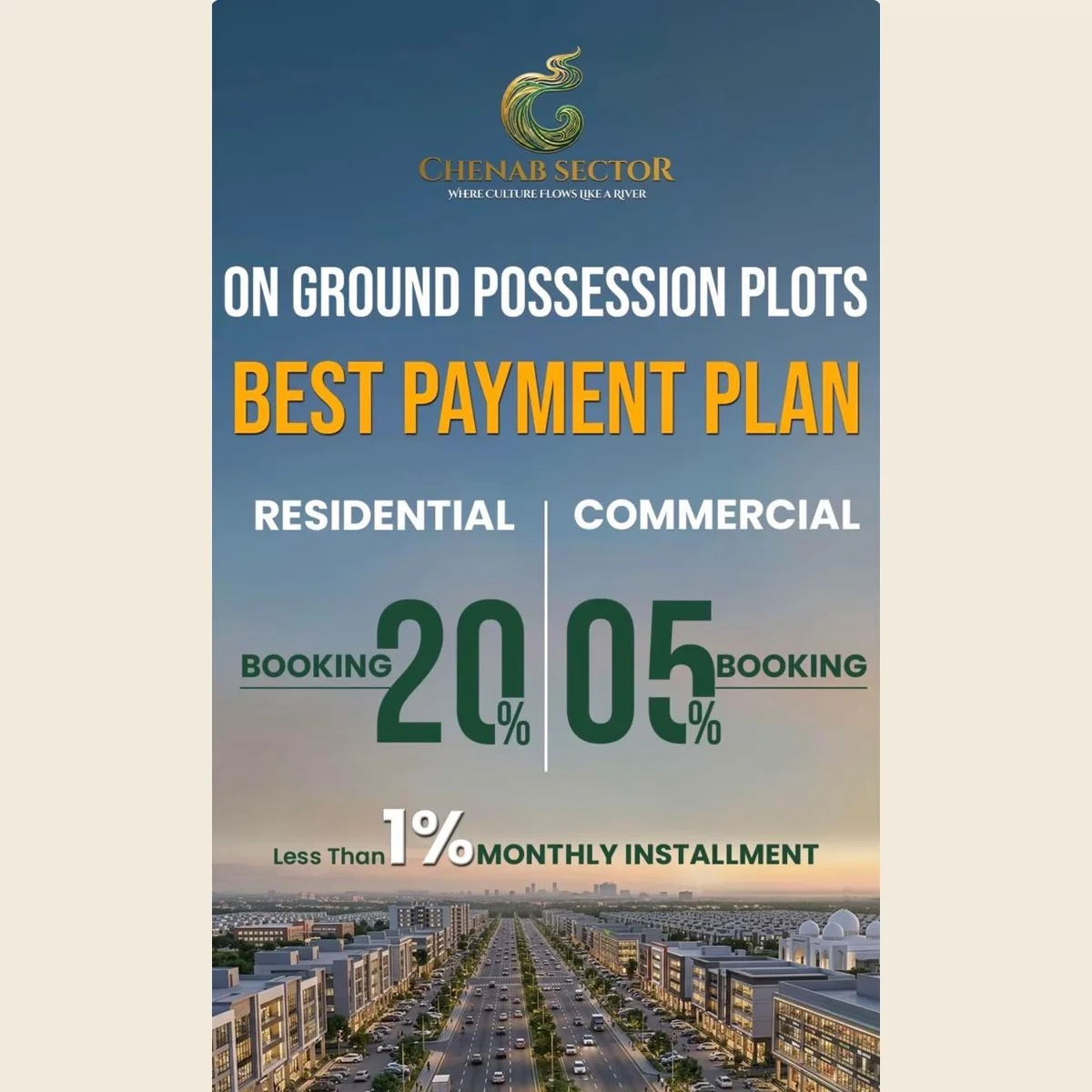 Projects Chenab Sector on-ground possession plots: 20 percent residential booking, 5 percent commercial booking