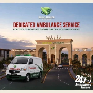 Safari Garden Housing Scheme gate with the dedicated 24/7 ambulance